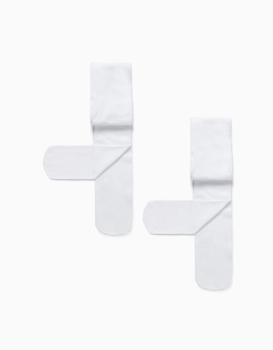Pack 2 Collants de Microfibra para Menina Den 40, Branco