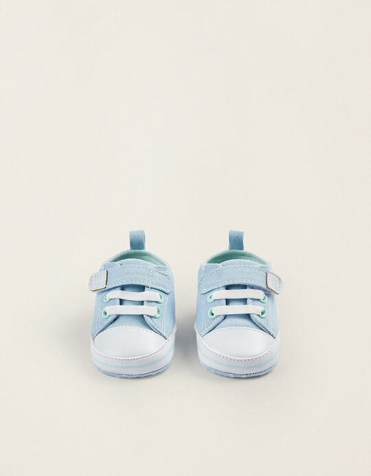 Comprar Online Zapato de Tela y Piel para Recién Nacido, Azul Claro