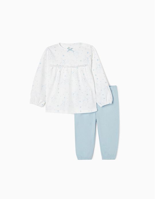 Pyjama en Coton Bébé Fille 'Bunny', Blanc/Bleu