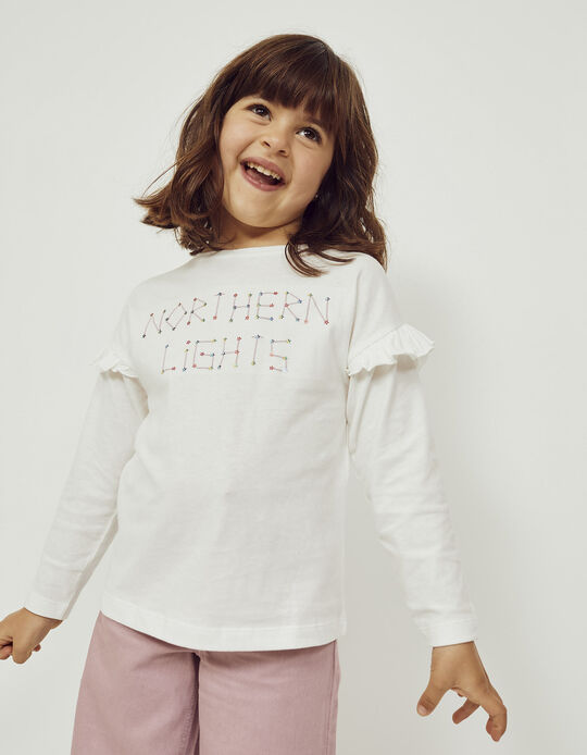 Long Sleeve Cotton T-Shirt with Sequins for Girls, White