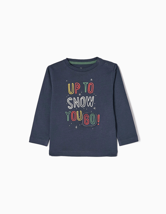 Camiseta de Manga Larga de Algodón con Relieve para Bebé Niño 'Snow', Azul Oscuro