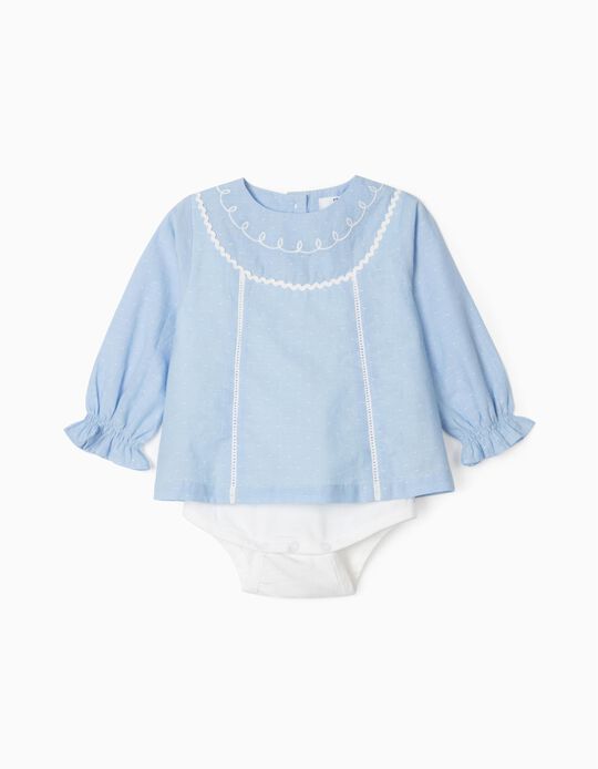 Blouse-Bodysuit for Newborn Baby Girls, Blue/White