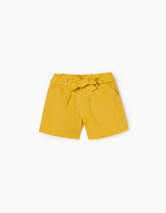 Cotton and Linen Shorts for Girls, Yellow
