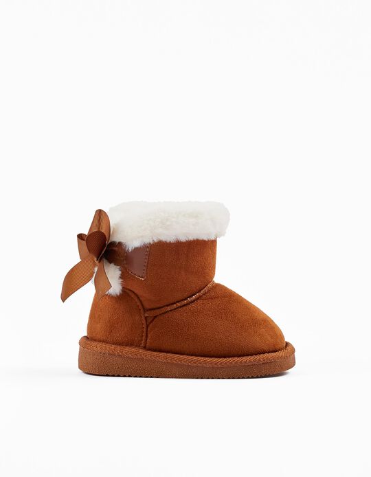 Boots with Fur and Bows for Baby Girls, Camel