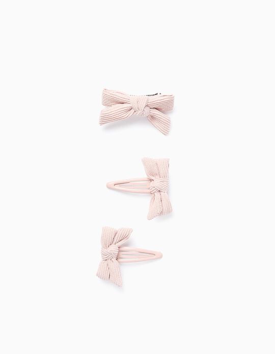 Buy Online Pack 1 Hair Slide + 2 Hair Clips with Bow for Baby Girls, Pink