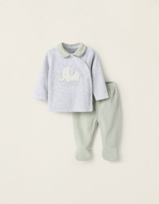 2-in-1 Pyjama-Babygrow for Newborn, Green/Light Grey/White