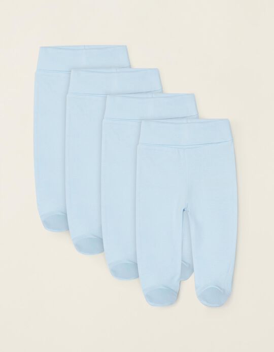 Pack of 4 Trousers with Feet for Newborn Boys, Blue