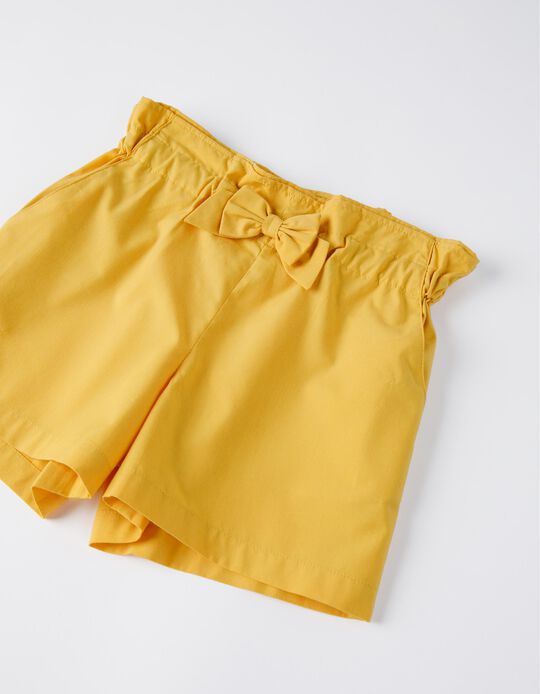 Paperbag Shorts for Girls, Yellow