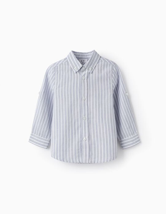 Chemise en coton à rayures pour bébé garçon, Blanc/Bleu
