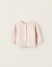Knitted Cotton Cardigan for Newborn Girls, Light Pink