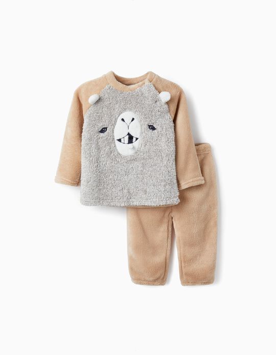 Comprar Online Pijama em Peluche com Orelhas e Dente em 3D para Bebé Menino 'Lama', Castanho/Cinza
