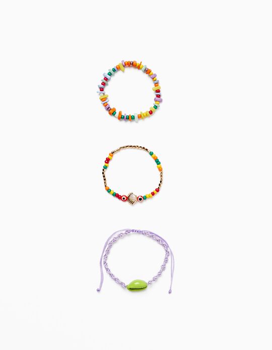 Pack 3 Beaded Bracelets for Girls, Multicoloured