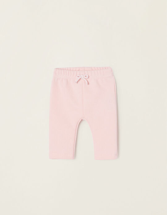 Cotton Ribbed Trousers for Newborn Baby Girls, Pink