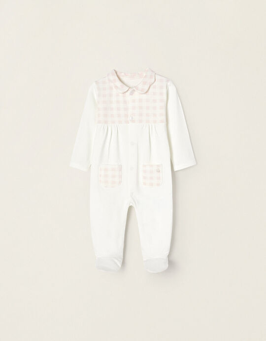 Plaid Sleepsuit for Newborns, Pink/White