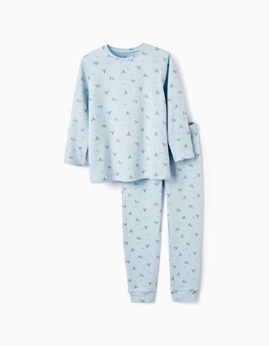 Pijama Canelado com Padrão para Menino 'Sail Boats', Azul Claro