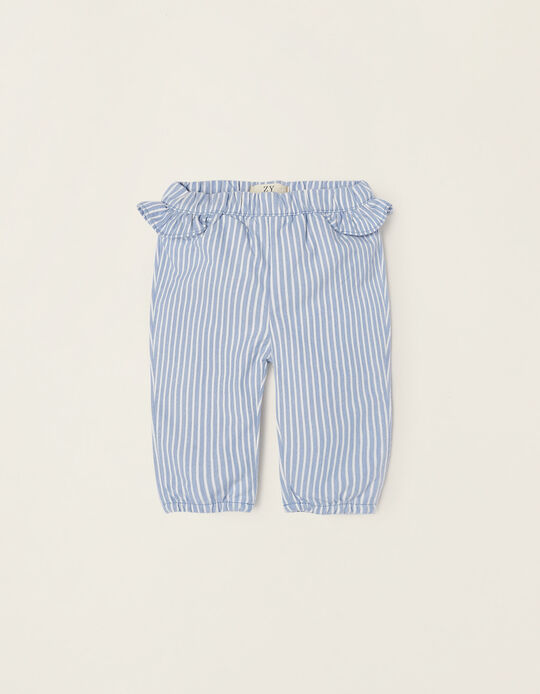 Striped Trousers with Ruffles for Newborn Baby Girls, White/Blue