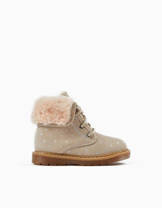 Faux Suede Boots with Fur for Baby Girls, Beige/Silver