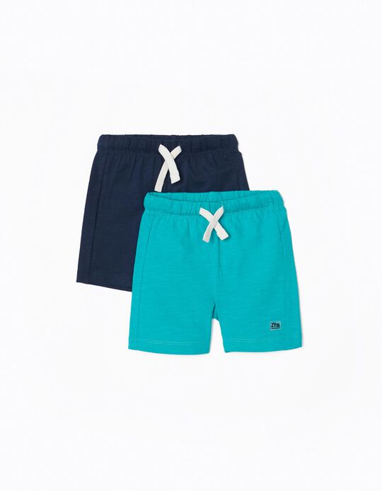 2 Jersey Shorts for Baby Boys, Aqua Green/Dark Blue