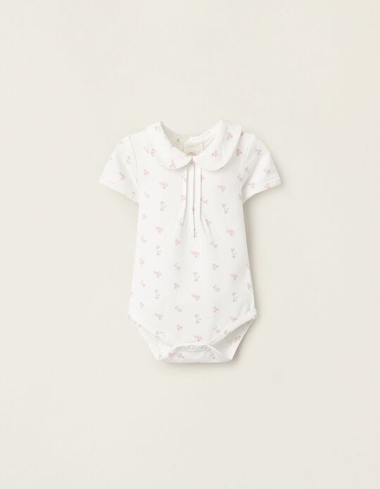 Comprar Online Body-Blusa Floral em Algodão para Recém-Nascida, Branco/Rosa