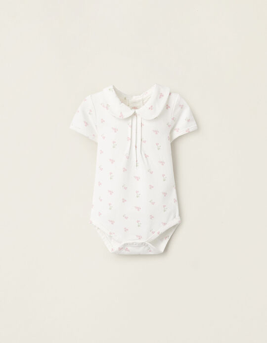 Buy Online Bodysuit-Blouse Floral Cotton for Newborn Girls, White/Pink