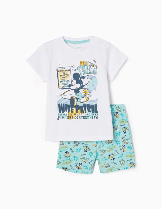 Pijama de Algodón para Bebé Niño 'Mickey', Verde Agua/Blanco