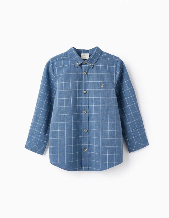 Cotton Checkered Shirt for Boys, Dark Blue