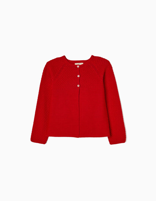Textured Cardigan in Cotton for Girls 'B&S', Red