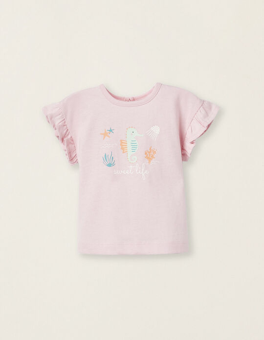 Short Sleeve T-Shirt for Newborn Girls, Light Pink