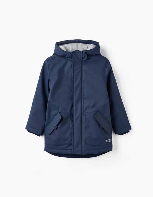 Rubber Parka with Hood for Boys, Dark Blue