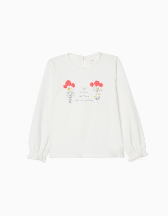 Long Sleeve T-Shirt for Girls 'Flowers', White