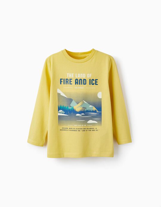 T-Shirt em Jersey de Algodão para Menino 'Iceland', Amarelo