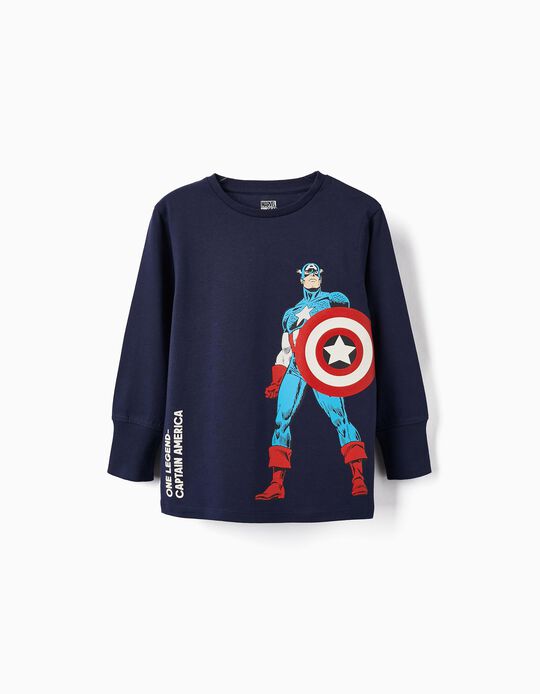 T-shirt de Algodão para Menino 'Capitão América', Azul Escuro