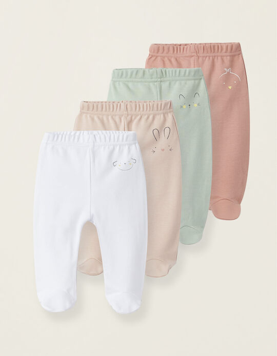 Pack 4 Pantalones con Pies para Bebé y Recién Nacida 'Animals', Multicolor