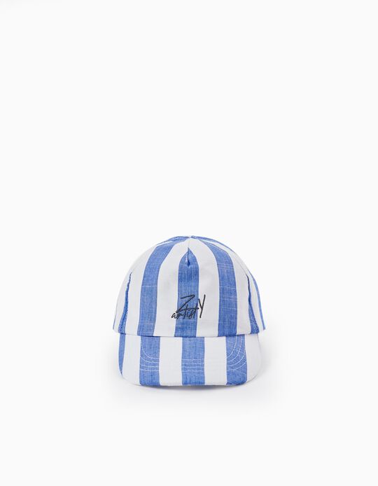 Striped Cap for Baby Boys, White/Blue
