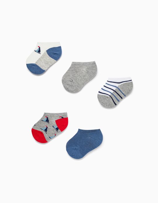 Pack of 5 Pairs of Socks for Baby Boys 'Boats', Multicoloured