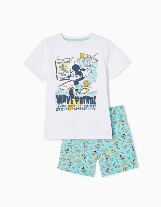 Cotton Pyjamas for Boys 'Mickey', Aqua Green/White