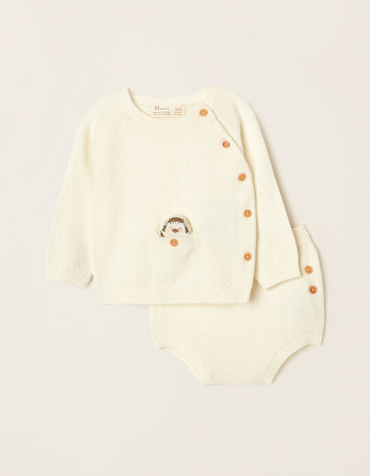 Cotton Sweater + Bloomers for Newborn Baby Boys 'Hedgehog', Beige