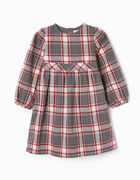 Long Sleeve Plaid Dress for Girls 'B&S', Grey/Red