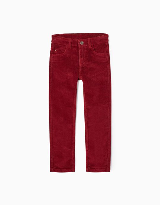 Pantalon en Velours Côtelé Coton Garçon 'Slim Fit', Rouge Foncé