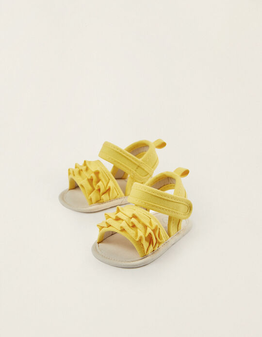 Sandálias de Tecido para Recém-Nascida, Amarelo
