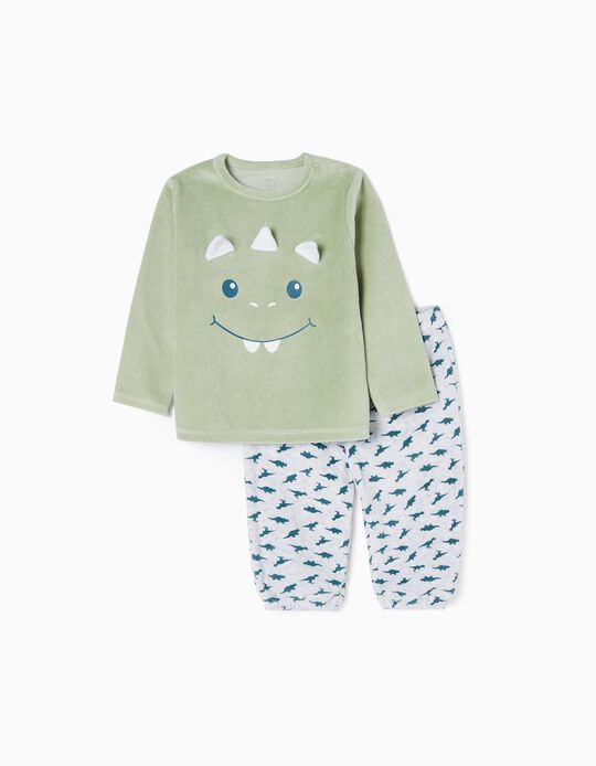 Pijama de Terciopelo para Bebé Niño 'Dinosaurio', Verde/Gris