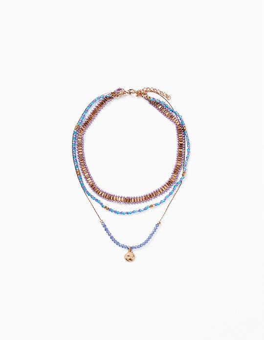 Necklace Set for Girls, Gold/Purple/Blue