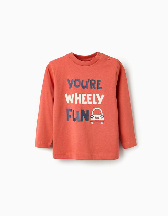 Comprar Online Camiseta de Algodón de Manga Larga para Bebé Niño 'Coche', Naranja