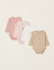 4-Pack Cotton Bodysuits for Baby Girls 'Animals', Multicoloured