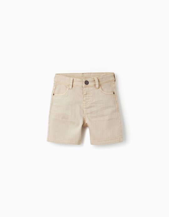 Pantalones cortos de sarga de algodón para bebé niño, Beige