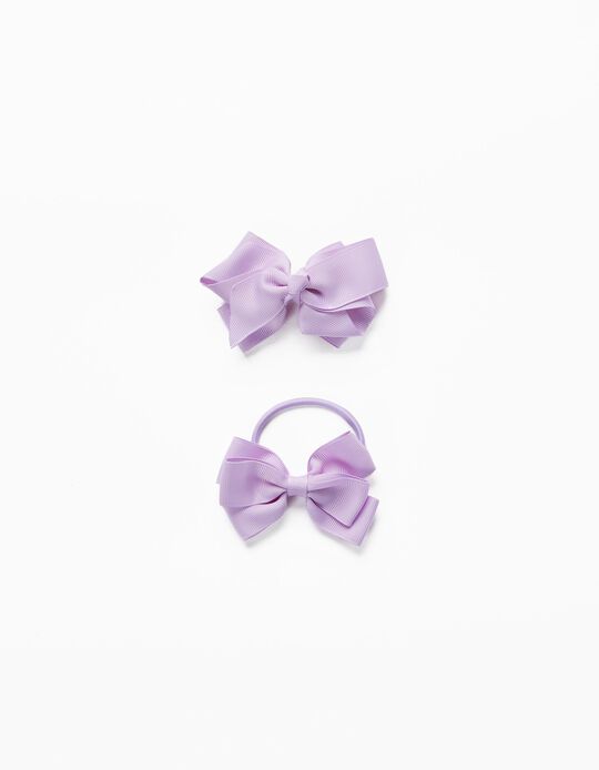 Hair Slide + Bobble with Bow for Babies and Girls, Lilac