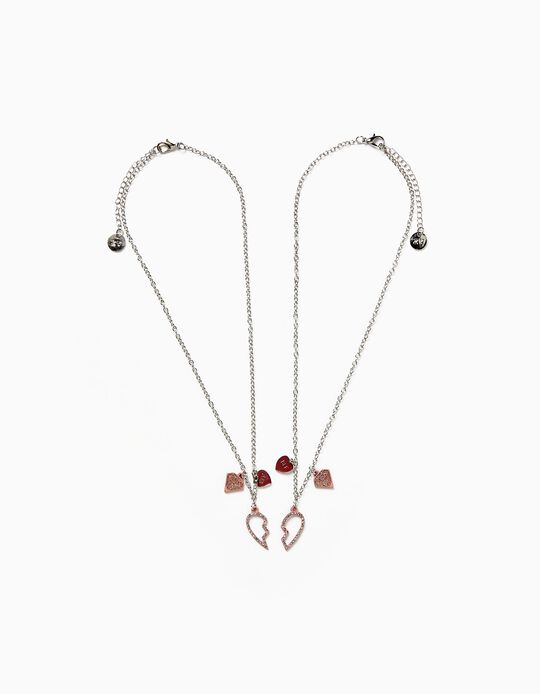 2-Pack Necklaces for Girls 'BFF', Silver/Pink