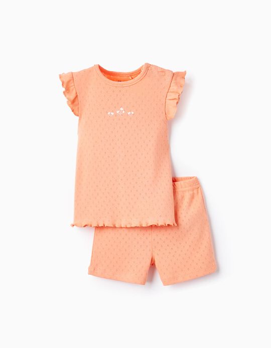 Pijama de Algodón Picado para Bebé Niña 'Flores', Coral