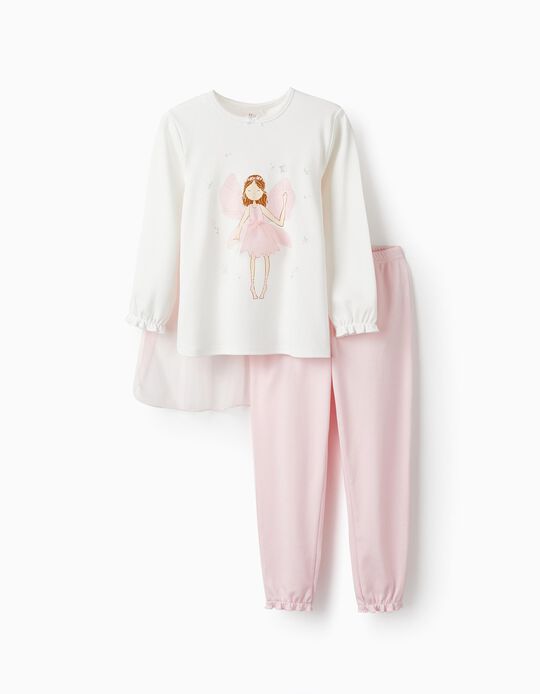Comprar Online Pijama em Interlock de Algodão com Capa para Menina 'Fada', Branco/Rosa