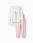 Pyjama en interlock de coton avec cape pour fille 'Fée', Blanc/Rose